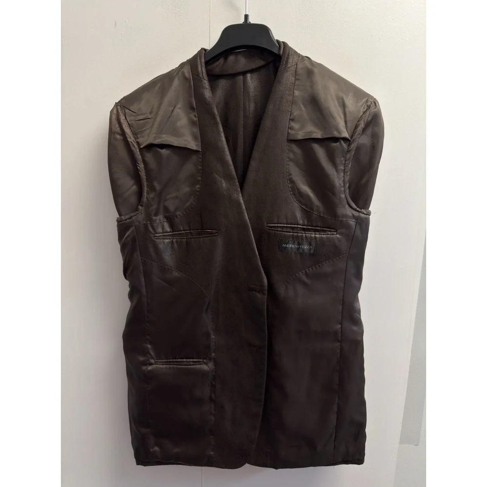 Andrew Fezza Blazer Sport‎ Coat Men's 42R Brown Faux Vegan Leather Suit Jacket